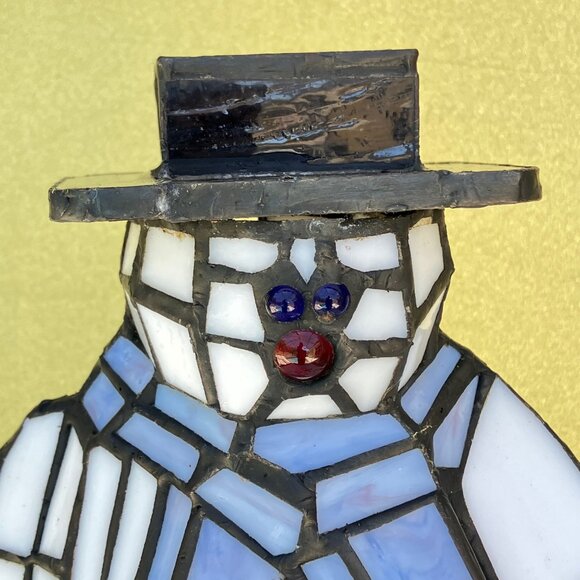 Tiffany Style Stained Glass Frosty the Snowman Accent Lamp - Picture 4 of 13